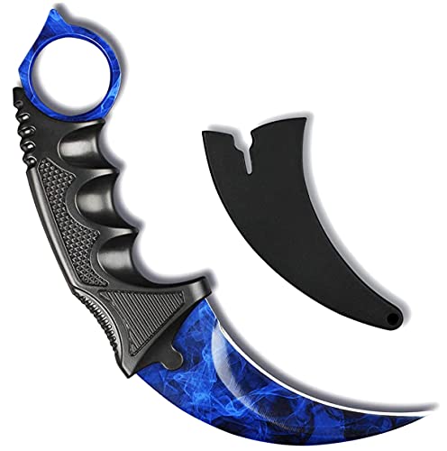 LDIWEE Karambit Knife, CS-GO Game Knife Fixed Blade Knife, Stainless Steel Knife with Sheath and Cord for Camping Hunting Hiking Adventure Collection - Blue