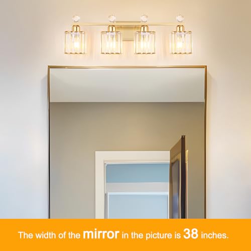 Image of Lxybcce Bathroom Vanity Lights Over Mirror - Easy Installation with Clear Guide, 4-Light Shadow-Free Design, Gold Crystal Finish - for Modern Home Bathroom Lighting Fixtures in DIY Projects