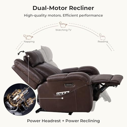 Image of SITJOY Pet Friendly Leather Power Recliner Chair, Zero Wall Hugger RV Recliners with Power Headrest, Charging Ports, Side Pockets, Down-Filled, Scratch Resistant Waterproof Faux Leather in Dark Brown