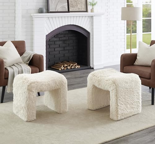Roundhill Furniture Zorya Contemporary Faux Fur U-Shaped Ottoman Set of 2