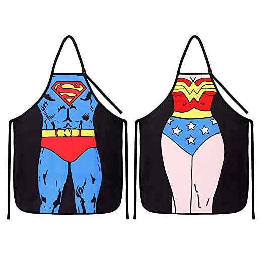 Wisolt 2 Piezas Delantales Divertidos Diseño de Superman Wonder Woman Divertido Delantal de Cocina para Pareja