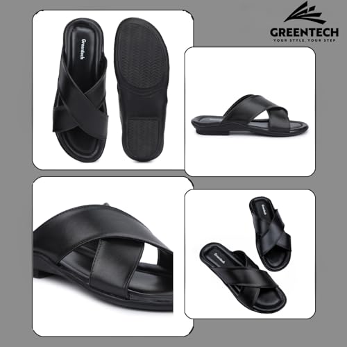 Image of Greentech's The Minimals Cross Strap Casual Sandals /Slippers for Men | Lightweight, Durable and Flexible Sandals | PU Double Strap I Cushioned Insole I Comfortable I