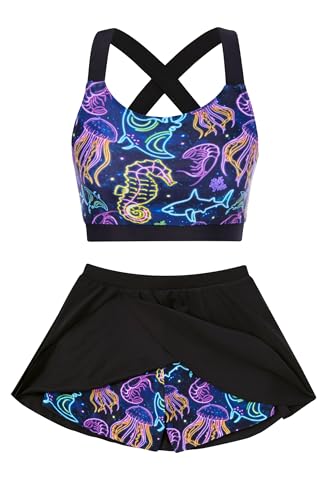 Image of Girls 2 Piece Tankini Swimsuit Summer Boyshort Bathing Suit with Beach Skirt Swimwear 5-16 Years
