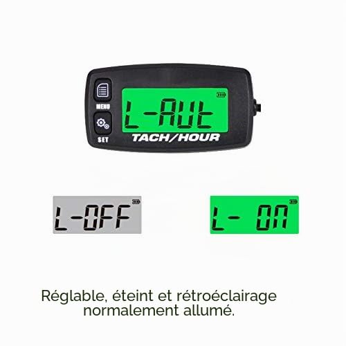 Jayron Compteur Horaire Compte-tours pour Tondeuse et Générateur | Heures totales, timer JOB, compte à rebours service, RPM et max, 8 profils, pour tondeuse, hors-bord, ATV