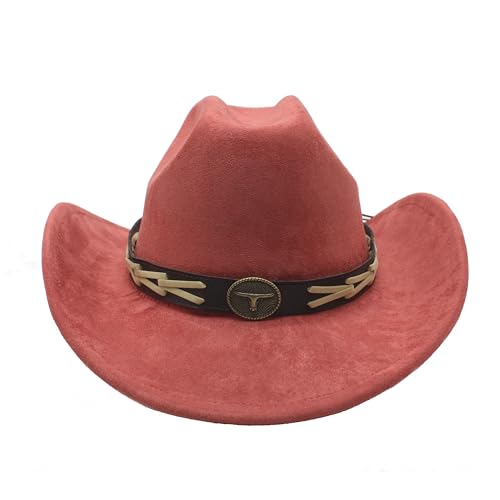 Image of Western Cowboy Hat for Women Men with Band Wide Brim Suede Cowboy Cowgirl Hat Western Style Hat