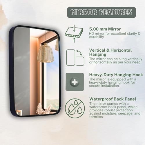 Image of 18x24 Inch /Metal Frame Mirror Glass for Wall /Aluminium Rectangle Bathroom Wall Mirror /Mirror for Bathroom /Bedroom /Living Room /Entryway /Dressing Room /Decorative /Vanity| AM1824A1