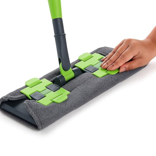 Image of Microfibre Flat with Adjustable Long Handle Grip Washable Reusable Cleaning Clip Pad for Floors Cleaning Wet Dry Kitchen for Floor Tile Marble Marble