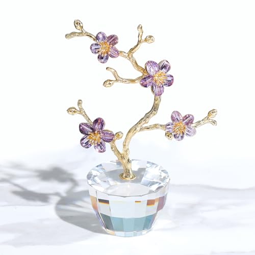 Ornalrist Crystal Purple Plum Blossom Flowers with Golden Metal Flower ...