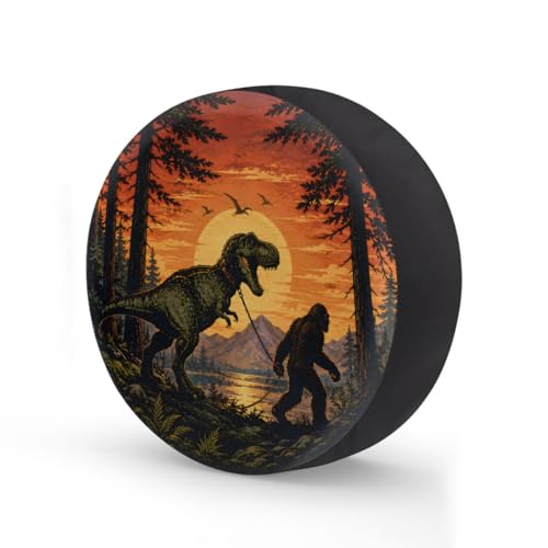 Image of Bigfoot Dinosaur Spare Tire Cover Wheel Covers Protectors Waterproof Dust-Proof Universal Fit Trailer, RV, SUV and Many Vehicle 14 Inch,C-02