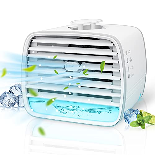 YOCAKE Portable Air Conditioners for Room, Personal Air Cooler Fan Mini Air Conditioner with 3 Speeds 7 Colors, Mini Evaporative Cooling Fan with Hidden Handle, Quiet for Room, Office, Home, Travel