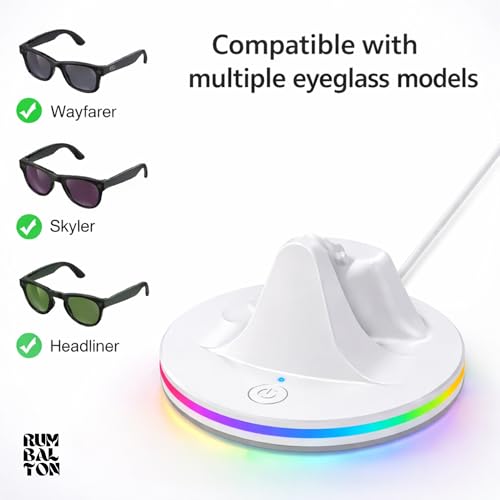 Image of RGB Charging Dock for Meta Ray-Ban Gen1 Gen2 Smart Glasses Wayfarer, Skyler, Headliner & Oakley HSTN Smart Glass Charger Stand with LED Power Status Light (White)