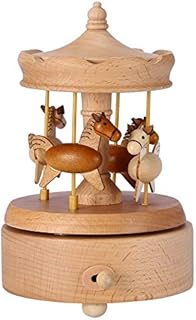Yanmis 4-Horse Rotating Carousel Windup Wooden Music Box, Music Box of Beech Wood The Best Choice for Gift,Home Decoration, Birthday Presents