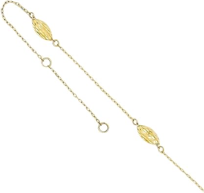 Core Gold 14k Polished Puffed Rice Bead 9in Plus 1in ext. Anklet 9 Inches