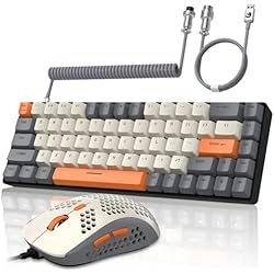 YINDIAO T8 60% RGB Juego de Teclado y Mouse para Juegos+Cable USB C en Espiral,Teclado Mecánico con Cable,US Layout,68 Teclas,Mouse de Nido de Abeja,hasta 6400 dpi,para PC PS5,Gris Oscuro