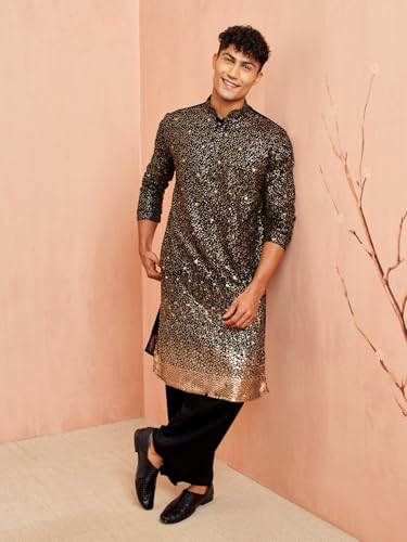 VASTRAMAY Men's Black Georgette Sequin Kurta - Image 8