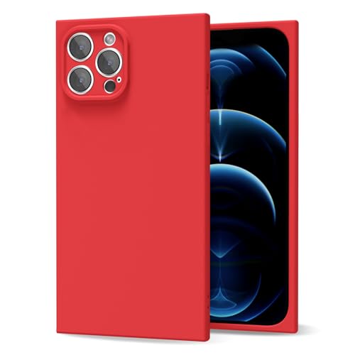 oakxco for iPhone 12 Pro Max Case Silicone Rectangle Edge Corner, Y2k Soft Rubber Gel Cute Phone Case for Women, Girly Aesthetic Trendy Unique Design with Camera Cover, Red