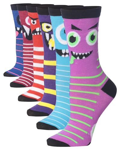 Image of Tipi Toe Women's 6-Pack Funky Crew Socks | Colorful Fun Patterned Novelty Dress Socks, Sizes 9-13