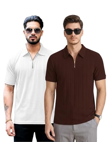 Image of MiraMichi Men's Polycotton Short Sleeve Casual Polo Collar T-Shirt - Lightweight Breathable Classic Polo for Everyday Comfort & Style