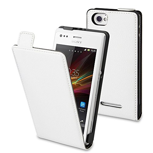 VCOMP® Housse Coque Etui Cuir PU Vrai pour Sony Xperia M C1904/ C1905 - Blanc