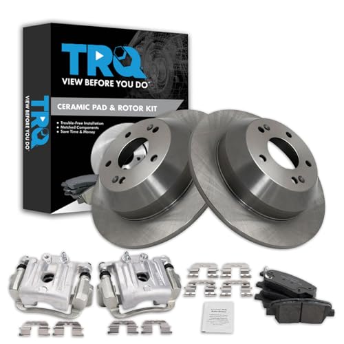 Image of TRQ Rear Brake Pad and Rotor Set Ceramic Rotors Calipers Hardware