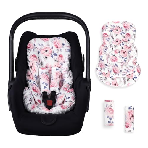 Image of SWESEN Infant Car Seat Insert with 2 Strap Pads, Super Soft Carseat Head and Body Support for Baby Boys and Girls, Reversible Newborn Car Seat Insert Cushion for Strollers, Bouncers, Swing, Floral
