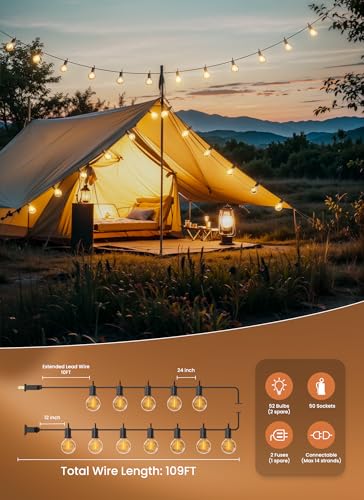 image for Brightown LED Outdoor String Light, 100 Feet Patio Lights with 52 Edis