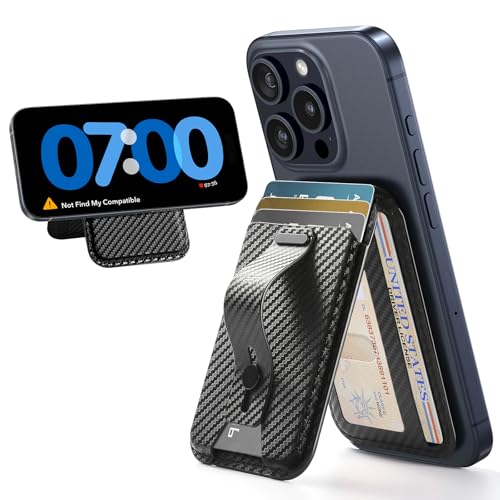 ESR Upgraded for MagSafe Wallet, 5 Card Holder with Adjustable Stand, Secure Grip Finger Loop, Magnetic Wallet for iPhone 17/16/15/14/13/12, Not for Mini, Not Find My Compatible, Black Carbon Fiber