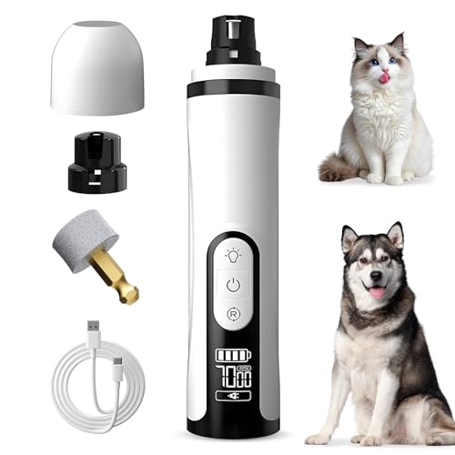 Movued Upgrade Dog Cat Nail Grinder Cordless with LED Light & 3 Speeds, Dog Cat Nail Trimmer with 2000mAh Long-Lasting Battery for Thick Nails (1+1*Replacement Head)