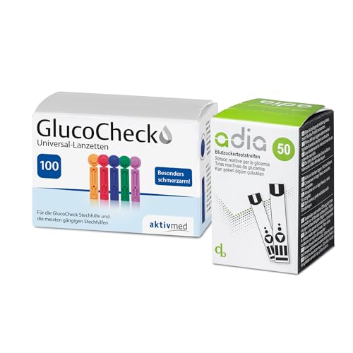 Diabetiker Vorteilspack : adia 50 Blutzuckerteststreifen + 100 Blutlanzetten (Universal-Lanzetten) zur Blutzuckermessung