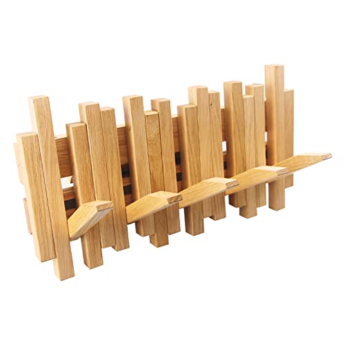 GOGREEBELL Porte-manteau mural en bois naturel pour piano | Porte-manteau mural rabattable | Support de rangement fait à la main 5 crochets, fabriqué en chêne