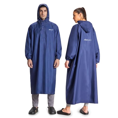 Image of Boldfit Rain Coat Poncho for Men & Women Waterproof Unisex Full Length Poncho, Top Easy Adjustable, Waterproof Outdoor Rainwear- Navy, OneSize