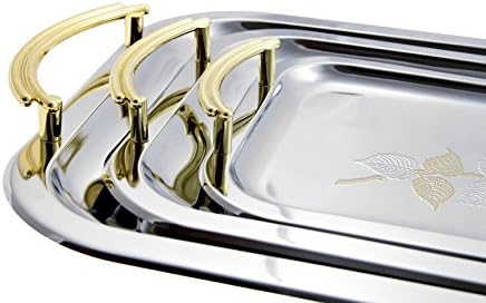 Stainless Steel Serving Tray Set with Handles for Fruit | Desert, Plate, Platters Set of 3 Different Size - Model (2)