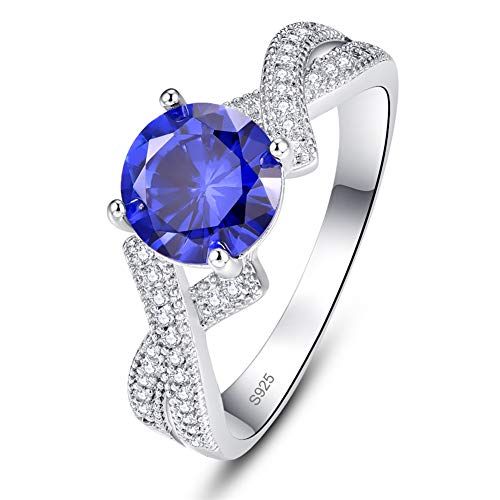 AVECON Created Blue Sapphire Infinity Knot Engagement Ring 925 Sterling Silver Wedding Band for Women Ladies (9)