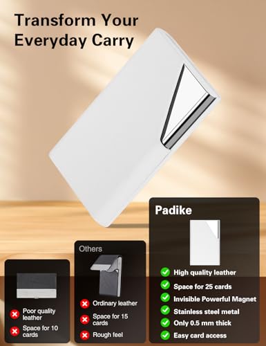 Image of Padike Business Card Holder, Upgraded Leather Business Card Case Pocket Card Holders for Men or Women, Metal Slim Name Card Holder RFID Blocking Business Card Carrier with Magnetic Closure (Y-WH)