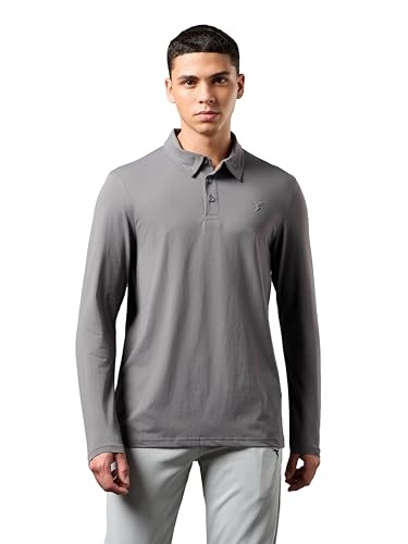 Image of TECHNOSPORT Mens Slim Fit Solid Full Sleeve Cotflex Polo T-Shirt for Regular and Casual Uses