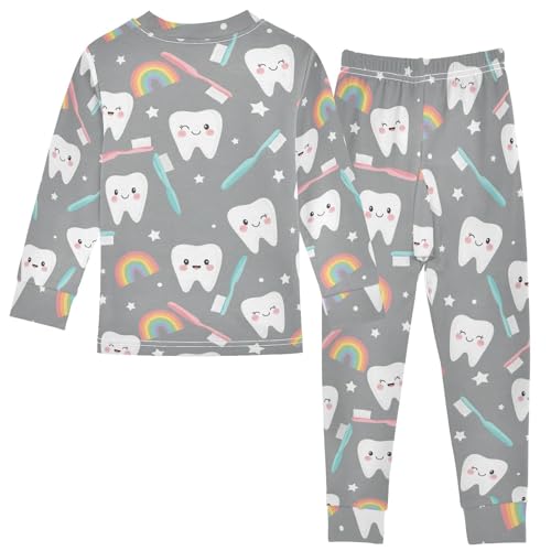 Pajama Sets Long Sleeve Toothbrushes Teeth Rainbows Stars Soft Comfy Sleepwear 2 Piece PJS 3-8T3
