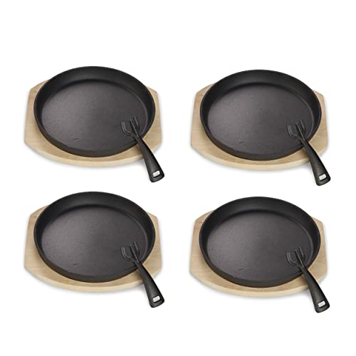 ECHTWERK Juego de 4 sartenes de hierro fundido con tabla de servir, Mango extraíble, Ya cocidas, Aptas para hornos, parrillas y barbacoas, Ø 25 cm