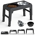 IOKHEIRA Dog Bowls with Stand Height-Adjustable, Raised Dog Bowl for Large Dogs, Dog Feeding Station with 2x 1200ml Stainless Dog Bowls and 1x Slow Bowl