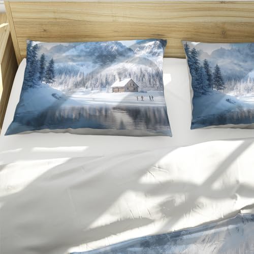 Housse couette neige blanche ensemble doux pour des nuits sereines - 5