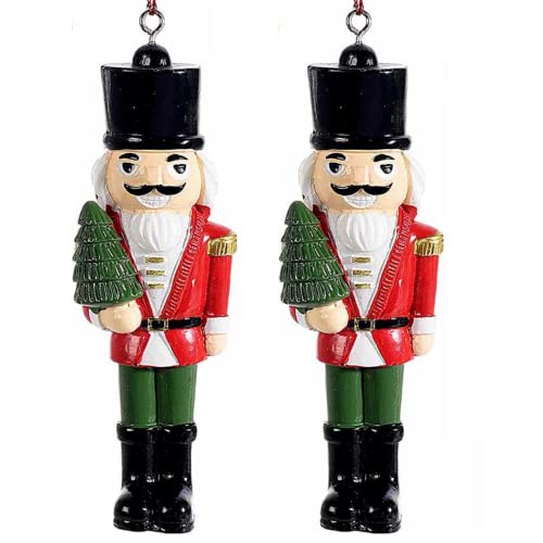 Gruppo Maruccia - Casse-Noisette de Noël à suspendre - Décoration de Noël artisanale pour maison et arbre - Lot de 2 - Hauteur 10 cm (Rouge avec arbre) Cover