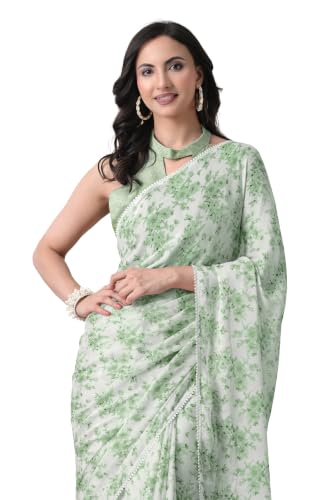 Image of MIRCHI FASHION Saree for Woman Georgette Floral and Leaf Printed | Elegant Farewell and Ceremonial Women's Sari with Blouse Piece