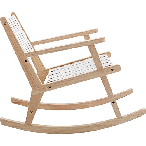 Lzareal Woven Rocking Glider Chair For Relax, Rocker Chair For Living Room/Bedroom/Balcony, Modern Solid Swivel Patio Chairs Wood Side Rocker Chair With Faux Leather Straps, White #TOP3