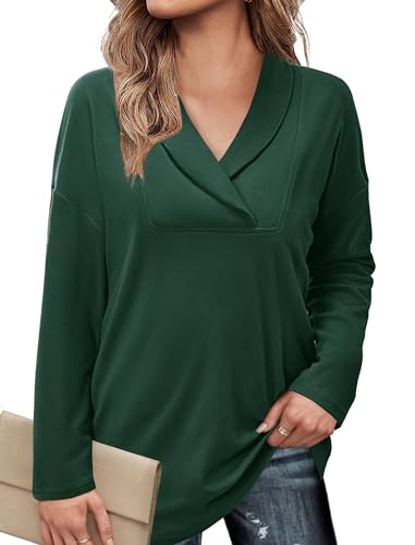 Image of Women's Long Sleeve Tops Fall Shawl Neck Tunic Tops for Leggings Casual Blouse Sweatshirt