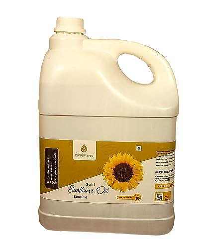 Image of Trivikrama Cold Pressed Sunflower Oil | Kolhu /Chekku Kacchi Ghani | Chemical-Free | Edible for Cooking, Roasting, Frying, Baking | Cholesterol Free | Delicious & Healthy Sunflower Oil - 5L