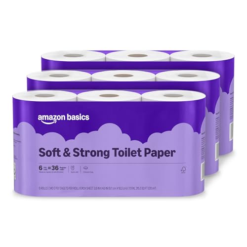 Image of Amazon Basics Soft and Strong 2-Ply Toilet Paper, 18 Ultra Rolls = 72 Regular Rolls, Unscented, 340 Sheet (3 Packs of 6), Packaging May Vary