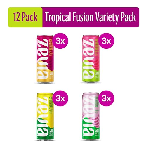 Zevia Fruity Energy Drink Variety Pack (12-Pack) - Zero Sugar, Non-GMO, Gluten-Free, Vegan