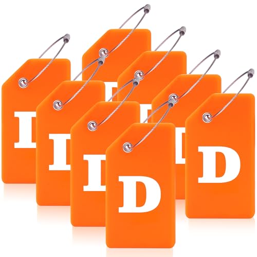 Étiquettes de bagages orange lettre D avec boucle acier inoxydable x8