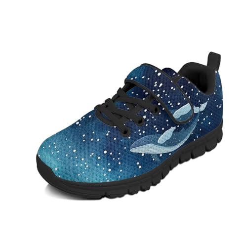 Boys Girls Shoes Kids Tennis Running Athletic School Sneakers for Little/Big Kid Dolphin Pattern（Black Sole）