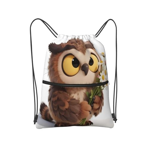 Cartoon Owl Flower Gym Drawstring Bags Stylish String Bag Light Sackpack For Running