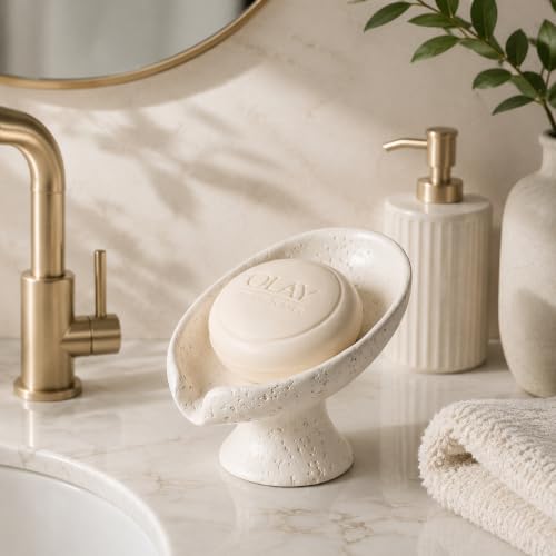Image of Soap Dish Travertine Soap Holder Self Draining Leaf Shape for Sink Bathroom Shower Kitchen